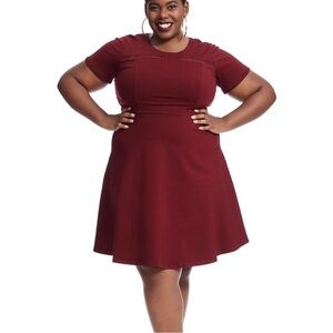 City Chic size 22 burgundy/red jersey a-line/fit-and-flare/skater dress